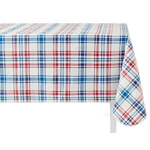 Yorktown Plaid Vinyl Kitchen Tablecloth 60 x 84-in PEVA Red Blue White NEW